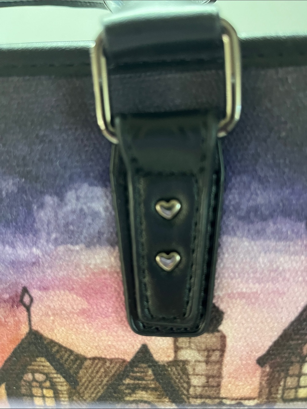 Betsey Johnson Black and Purple Haunted House Crossbody Bag with Bat Charm - Picture 11 of 16